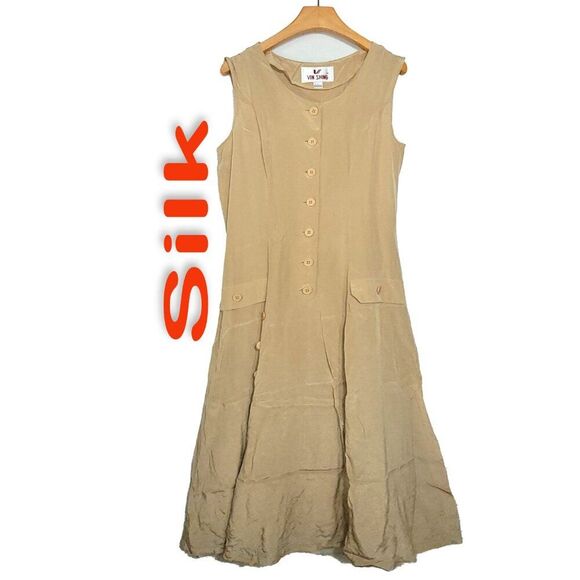 Victoria's Secret Dresses & Skirts - Women's 100% Silk Size L Sleeveless Long Maxi Button-Front Shirt Dress SDM007